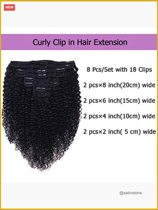 3C 4A Kinky Curly Clip In Hair Extensions Full Head 120g 14 inch main image 5